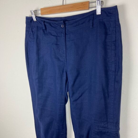 Eileen Fisher Organic Linen Straight Leg Ankle Pant - Navy - Picture 2 of 7